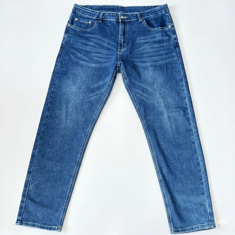 Mid Waist Straight Leg Blue Denim Men Jeans  Straight Leg Size 16